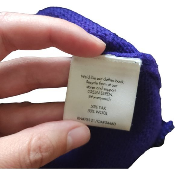 Eileen Fisher blue and black striped yak  and wool sweater - Picture 6 of 8